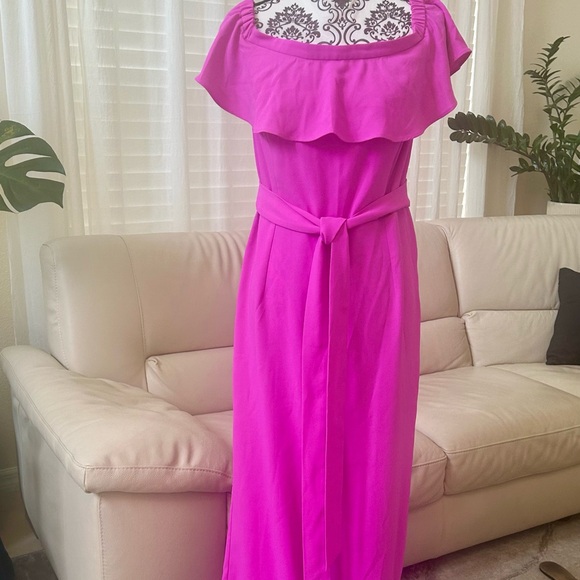 Lilly Pulitzer Jood off the shoulder jumpsuit fuchsia size 14 NEW - Picture 6 of 8